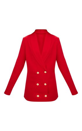 Petite Red Gold Button Blazer Dress | PrettyLittleThing
