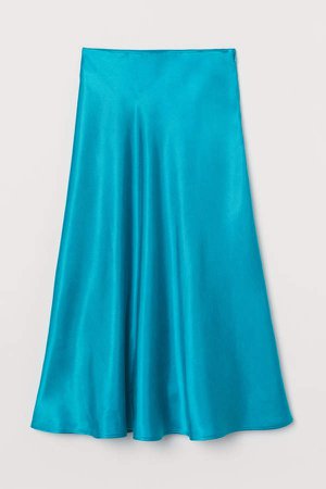 Calf-length Satin Skirt - Turquoise
