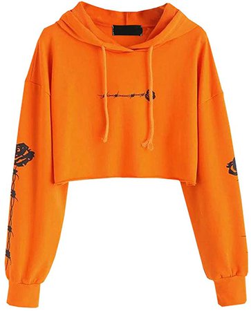Womens Girls Hoodie, Autumn Long Sleeve Rose Parttern Sweatshirt Jumper Sweater Crop Top Pullover Tops(M,Orange): Amazon.ca: Clothing & Accessories