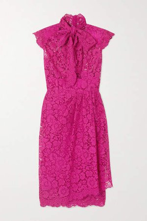Pussy-bow Corded Cotton-blend Lace Dress - Pink