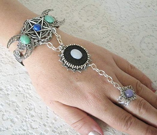 Triple Moon Pentacle Hand Slave Bracelet