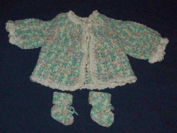 Baby Sweater Jacket And Booties Size 3 to 9 Months Gender