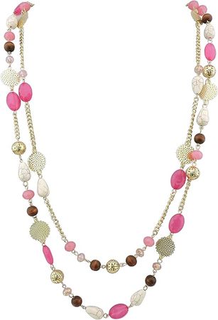 Amazon.com: BOCAR Link Chain 2 Layer Crystal Wood Acrylic Colorful Women Party Long Necklace Gift (10084-rose) : Clothing, Shoes & Jewelry