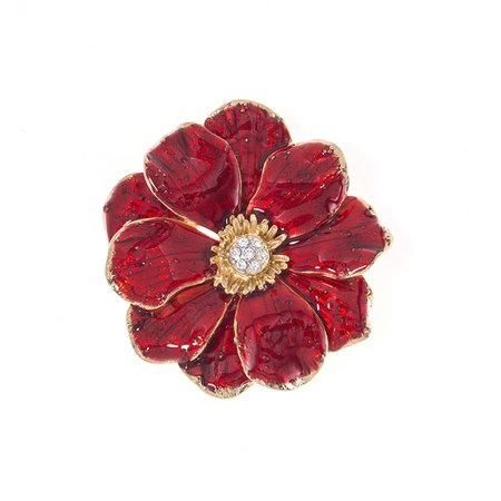 Double Rose Brooch with Red Flower