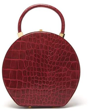 Sparrows Weave - The Round Wicker And Leather Bag - Womens - Burgundy