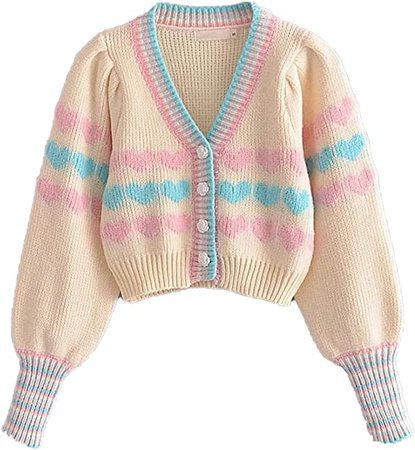 Amazon.com: Cottagecore Heart Cardigan Sweater - Womens Aesthetic Vintage Pastel Cardigan - Button-Down Long Sleeves Womens Sweaters - Casual Wearing Open Front Boho Sweater Beige : Clothing, Shoes & Jewelry