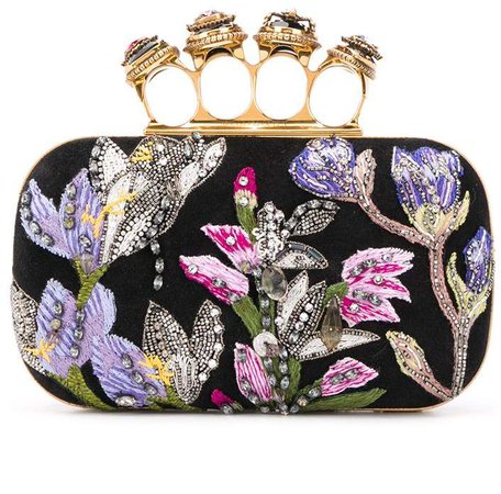 Floral-Embroidered 4-Ring Clutch