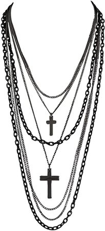 Amazon.com: Deluxe Gothic Crosses Retro 80 Madonna Multilayer Black & Gunmetal Chain Long Multi Strand Necklace: Clothing