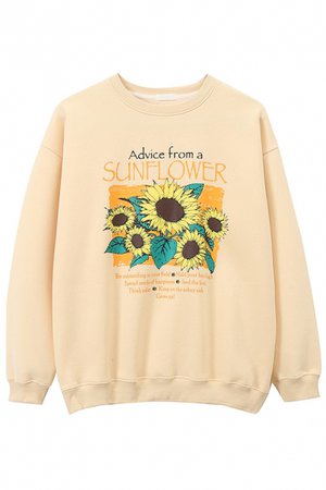 Trendy Girls' Long Sleeve Crew Neck Sunflower Print Letter ADVICE FROM A SUNFLOWER Loose Fit Pullover Sweatshirt - Beautifulhalo.com