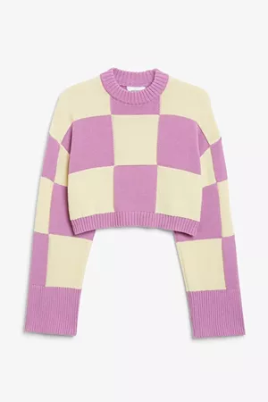 Loose knit sweater - White and purple color blocks - Monki WW