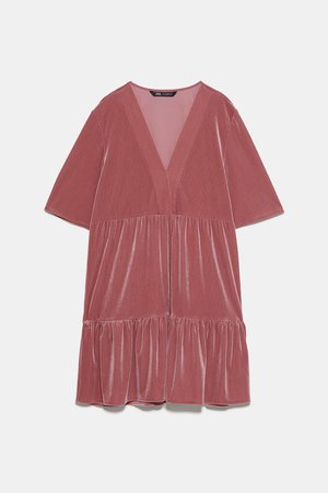 RUFFLED VELVET DRESS | ZARA United States pink