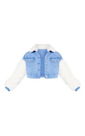 Light Wash Fur Sleeved Denim Jacket | PrettyLittleThing