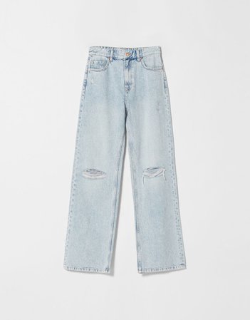 Ripped wide-leg ’90s jeans - Denim - Woman | Bershka