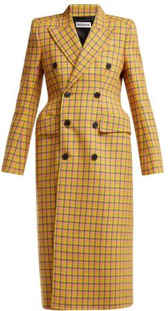 Hourglass Tartan Virgin Wool Coat - Womens - Yellow Multi