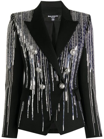 Black Balmain embellished double-breasted blazer TF07110P060 - Farfetch