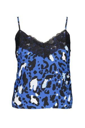 Plus Blue Leopard Lace Trim Cami | Boohoo