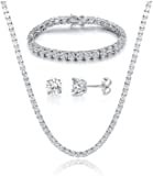 Amazon.com: 18K White Gold Plated Tennis Necklace/Bracelet/Earrings/Band Ring Sets Hypoallergenic Jewelry Pack of 4: Clothing