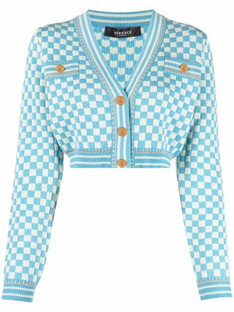 Shop Versace cropped check cardigan with Express Delivery - FARFETCH
