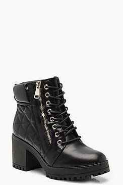 Quilted Zip and Lace Up Hiker Boots