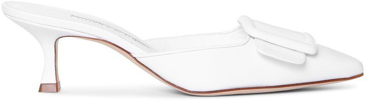 Maysale white leather pumps