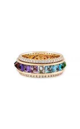 14k Gold Spike Spinner Ring In Rainbow Sapphires By Jacquie Aiche | Moda Operandi