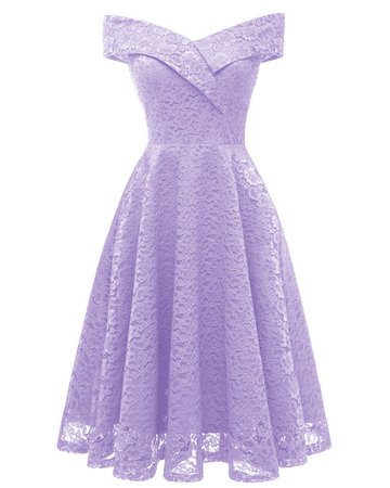 Purple Lavender Women Dress Off Shoulder 2019 Cap Sleeves Knee Length V neck Midi Lace Skater Dresses for Women Prom Party Birthday Holiday
