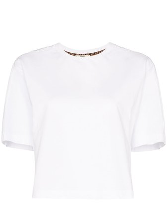 Fendi Logo Appliqué Cropped Cotton T-Shirt FS7183A5XW White | Farfetch