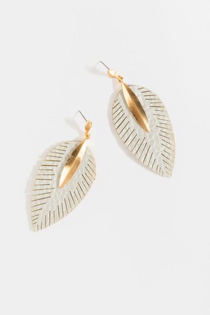 Brigette Leather Feather Drop Earrings | francesca's