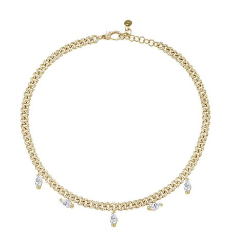 MARQUISE DROP PAVE LINK CHOKER yellow gold
