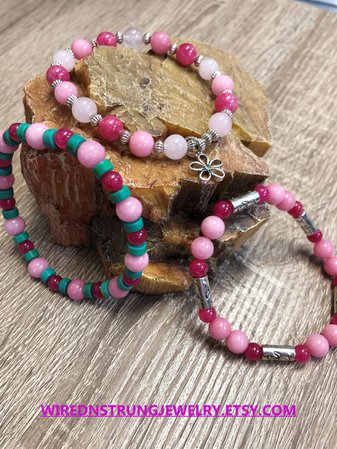 Pink Stretch Bracelets Stone Bracelets Healing Bracelets | Etsy