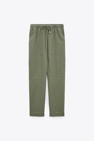 TAPERED LINEN BLEND PANTS - Khaki | ZARA United States