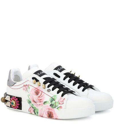 Embellished leather sneakers