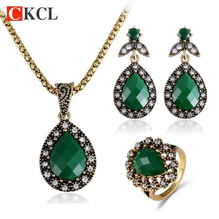 New design antique golden wedding jewelry Vintage style necklace and earrings for women charm turkish green jewelry set-in Jewelry & Accessories from Jewelry & Accessories on Aliexpress.com | Alibaba Group