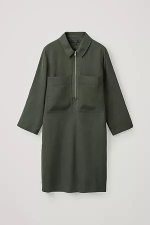 ZIP-UP SHIRT DRESS - khaki green - Dresses - COS