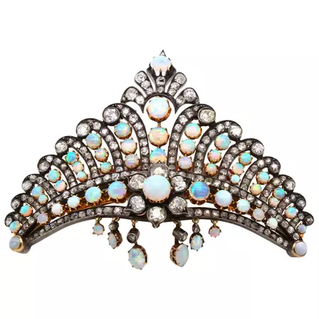 Victorian Opal and Diamond Crown Tiara Haircomb Necklace, circa 1880s For Sale at 1stDibs | vintage opal tiara, antique opal tiaras, gold tiara comb