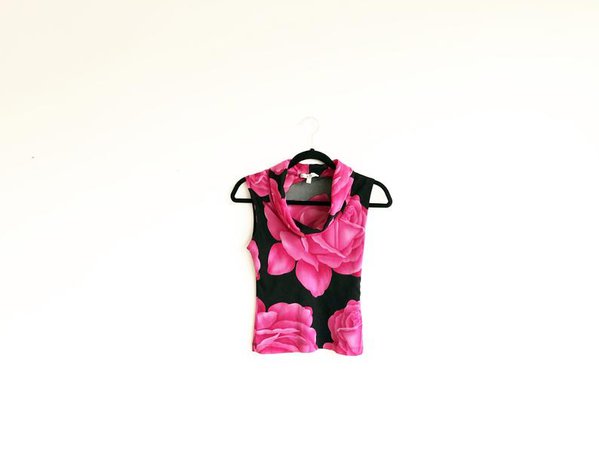90s Vintage Pink Rose Print Top Floral Shirt Blouse Cowl | Etsy
