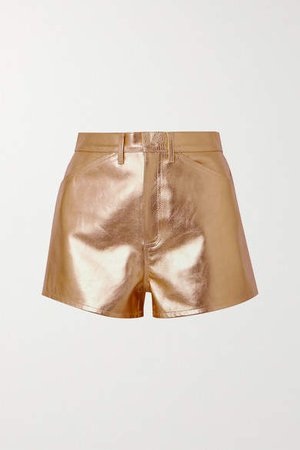 Metallic Leather Shorts - Gold