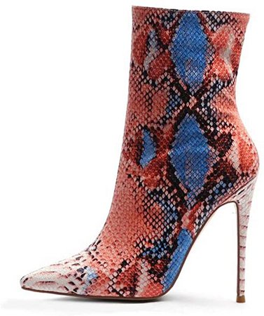 Amazon.com | Latasa Women's Faux Snakeskin Pointed-Toe High Heel Booties (4.5, Orange(Main Color)) | Ankle & Bootie