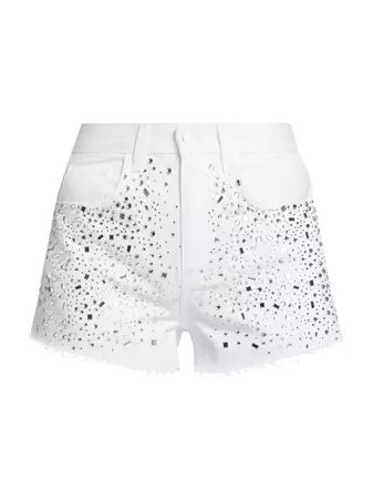 Shop L'AGENCE Beck Embellished Denim Shorts | Saks Fifth Avenue