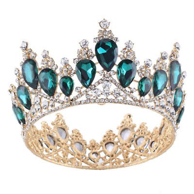 Emerald Teardrop Shaped Gold Tone Metal Alloy Queen Bridal Hair Tiaras Crown | eBay