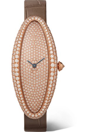 Cartier | Baignoire Allongée 21mm medium 18-karat pink gold, alligator and diamond watch | NET-A-PORTER.COM