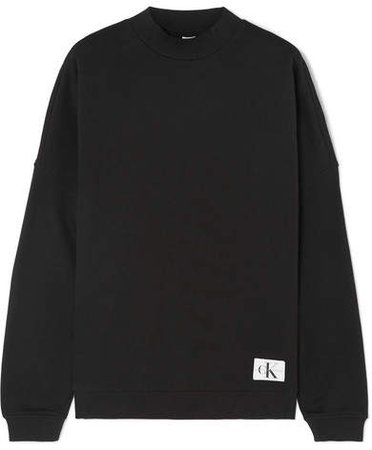 Appliquéd Stretch-cotton Jersey Sweatshirt - Black