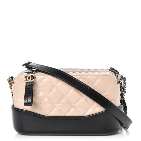 CHANEL Aged Calfskin Quilted Small Gabrielle Clutch With Chain Beige Black