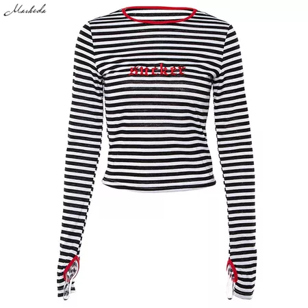 Macheda Autumn Winter Women's O Neck Long Sleeved Letter Print Slim Wild Striped Casual Cropped T shirt Top Ladies 2018 New-in T-Shirts from Women's Clothing on Aliexpress.com | Alibaba Group