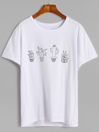 White Cactus Print T-shirt