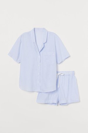 Pyjamas i bomull - Ljusblå/Randig - DAM | H&M FI
