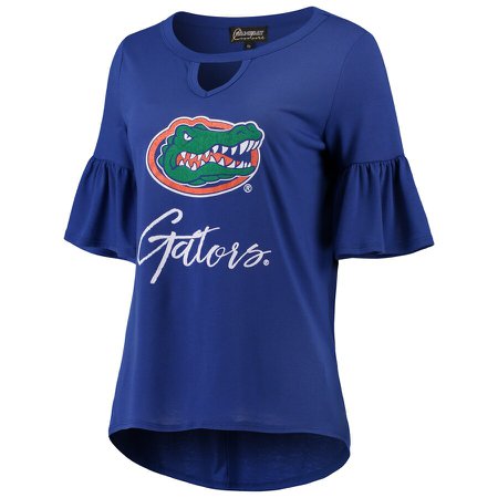 Florida Gators Women's Ruffle And Ready Keyhole 3/4-Sleeve Tri-Blend T-Shirt - Royal