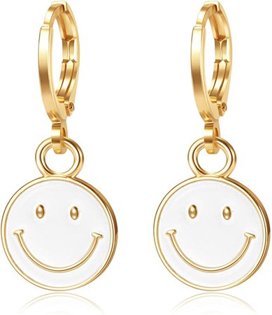 Amazon.com: BYIA Huggie Dangle Hoop Earrings, 14K Gold Plated Smiley Face Drop Earring, Personalized Handmade Women Teen Girl Jewelry Gift (White): Clothing, Shoes & Jewelry