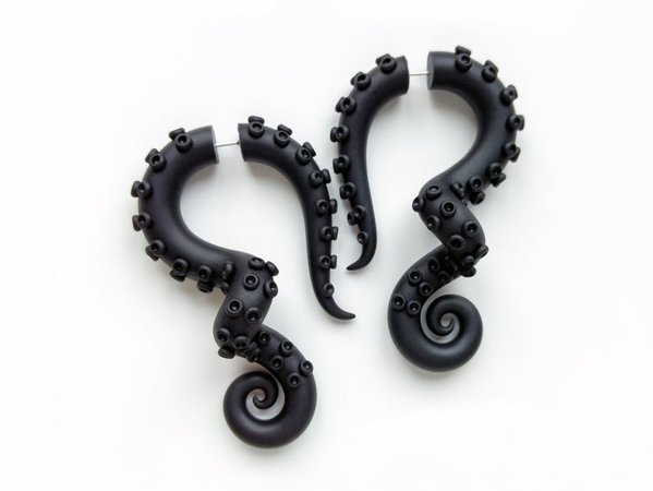 Boucles doreilles Black Kraken Tentacle Octopus Fake Gauges | Etsy