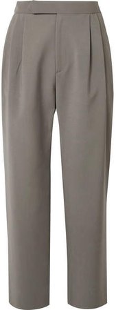 Deveaux Cropped Pleated Woven Straight-leg Pants - Gray